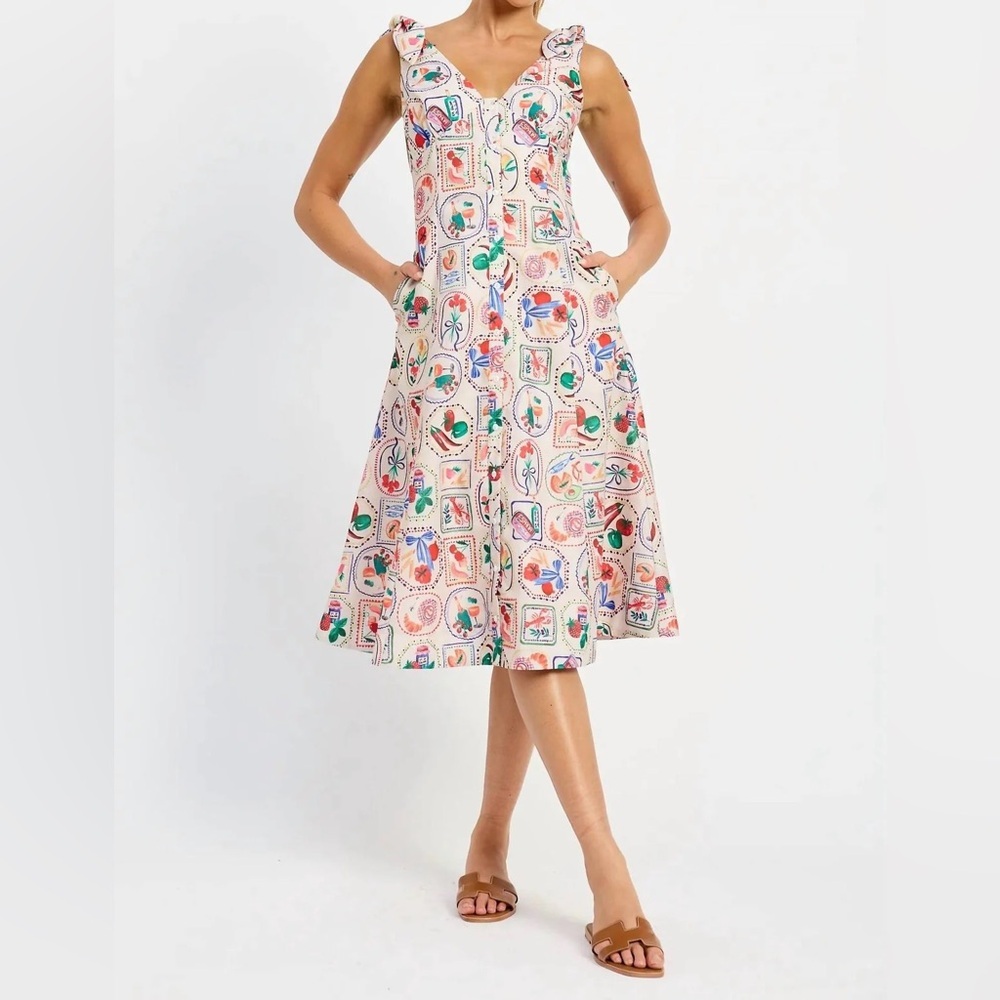 Women’s En Saison Nayeli Midi Sundress Small Picnic Summer Vacation linen blend